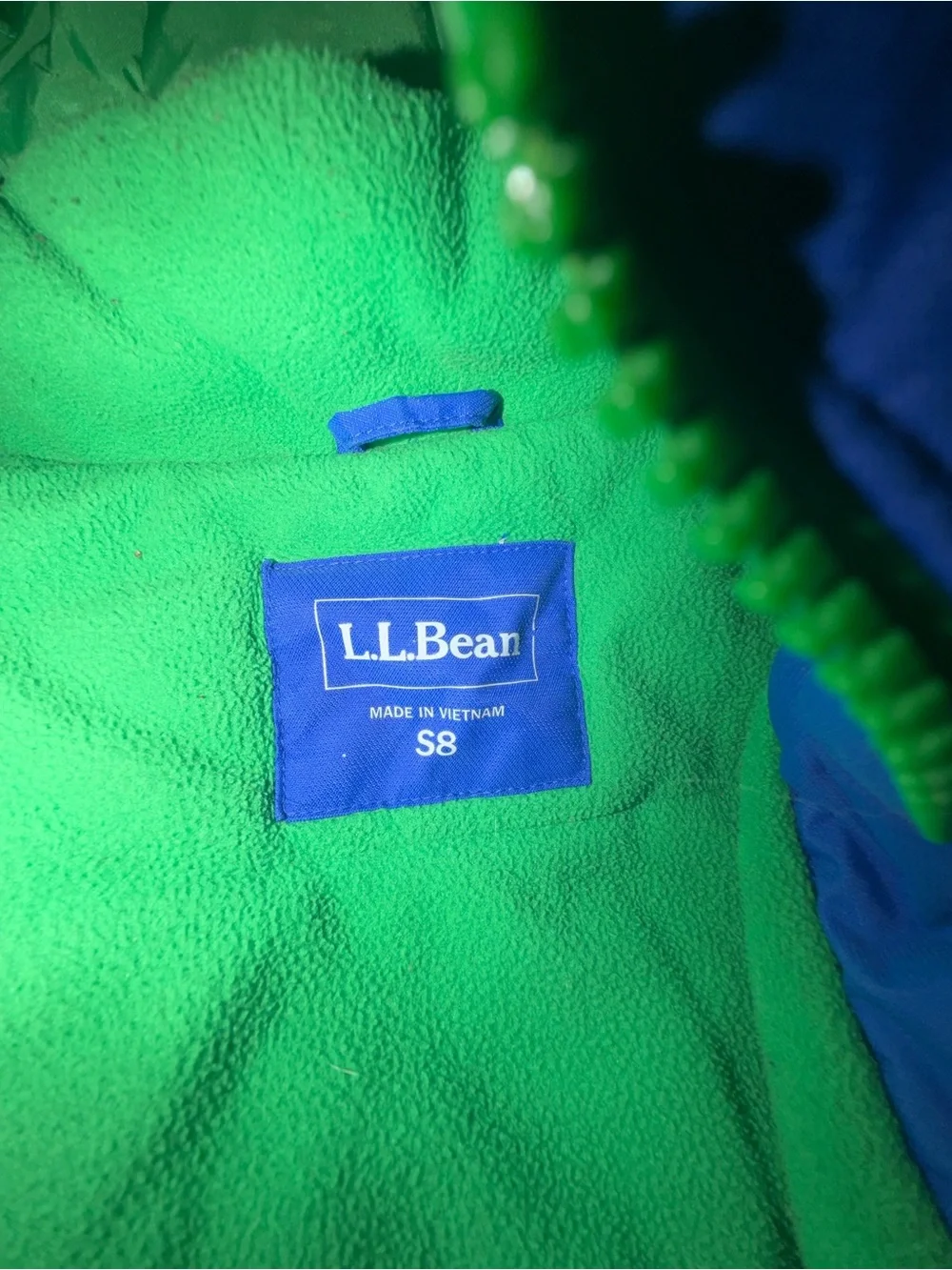 L.L. Bean Kids' Royal Blue ski Jacket with Green Trim and Hood